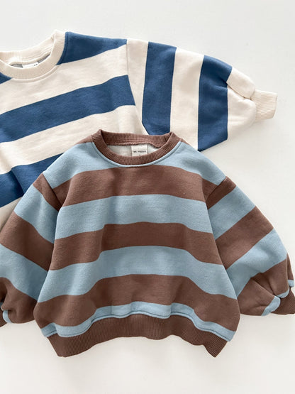 At Noon Toddler W25 Oversized Brushed Cotton Stripe Sweatshirt (1 - 6y) - Navy kids outfit