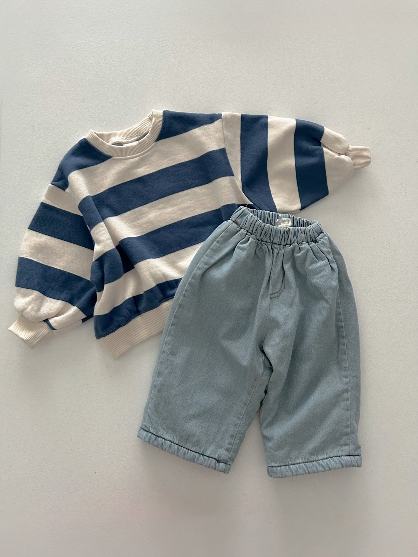 At Noon Toddler W25 Oversized Brushed Cotton Stripe Sweatshirt (1 - 6y) - Navy kids outfit
