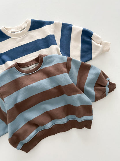 At Noon Toddler W25 Oversized Brushed Cotton Stripe Sweatshirt (1 - 6y) - Navy kids outfit