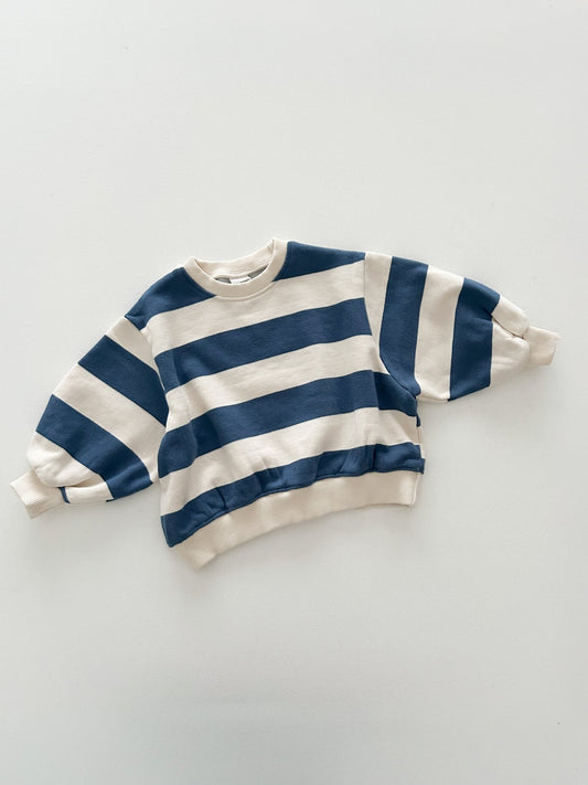 At Noon Toddler W25 Oversized Brushed Cotton Stripe Sweatshirt (1 - 6y) - Navy kids outfit