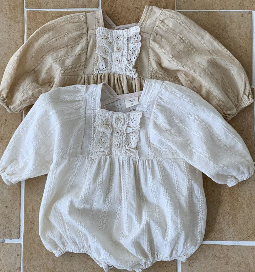 Baby Front Ruffle Lace Trim Romper (3-18m) - 2 Colors - AT NOON STORE