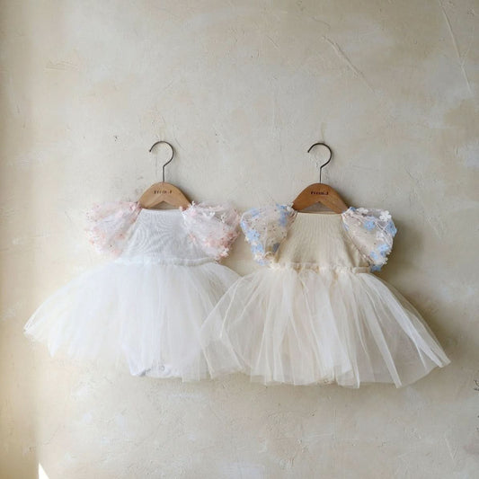 Baby 3D Daisy Puff Sleeve Tutu Dress Romper (3 - 18m) - 2 Colors kids outfit