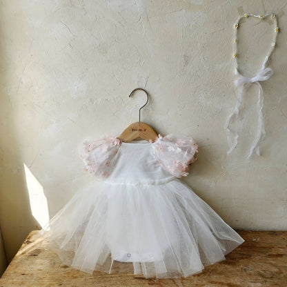 Baby 3D Daisy Puff Sleeve Tutu Dress Romper (3 - 18m) - 2 Colors kids outfit