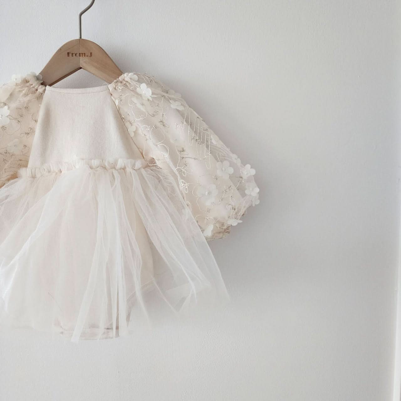 Baby 3D Flowers Puff Embroidery Long Sleeve Tutu Dress Romper (3 - 18m) - Honey kids outfit