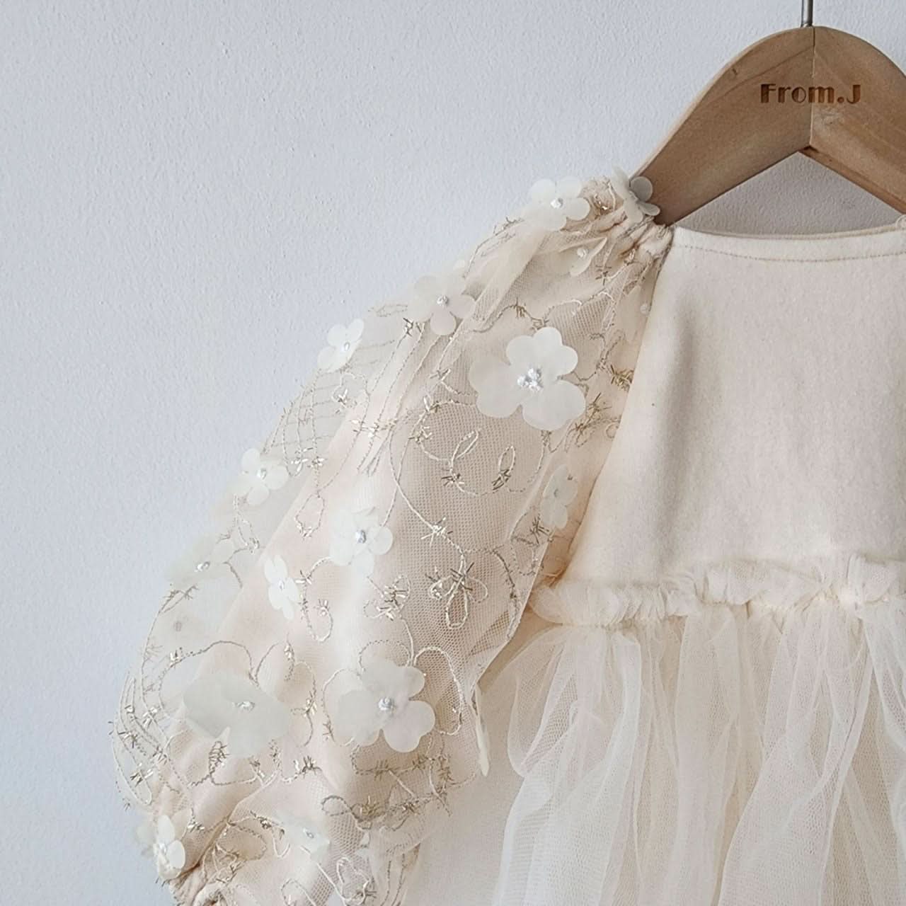 Baby 3D Flowers Puff Embroidery Long Sleeve Tutu Dress Romper (3 - 18m) - Honey kids outfit
