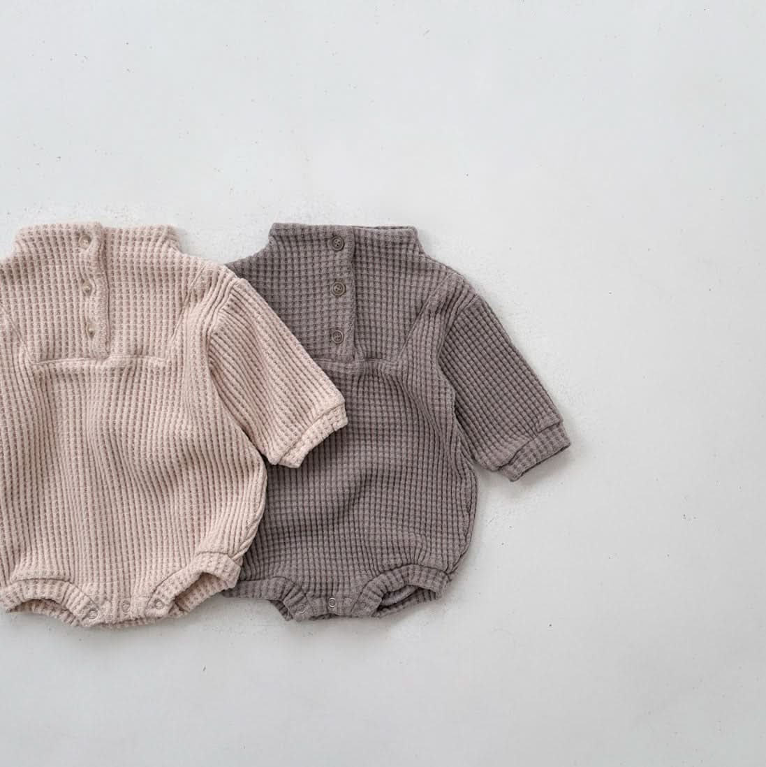 Baby Anggo Waffle Mock Neck Button Romper (3 - 18m) - 2 Colors kids outfit