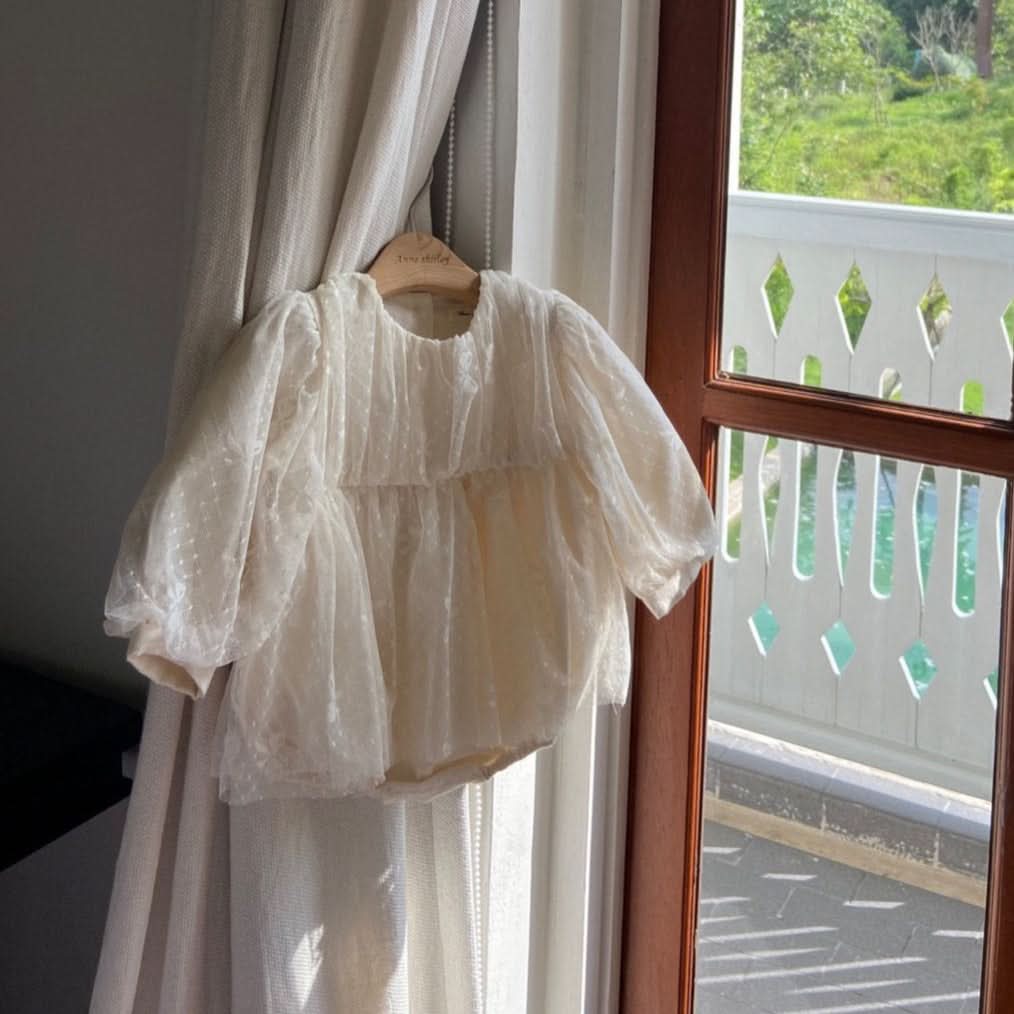Baby Ann Bow Embroidery Lace Long Sleeve Dress Romper (6 - 17m) kids outfit