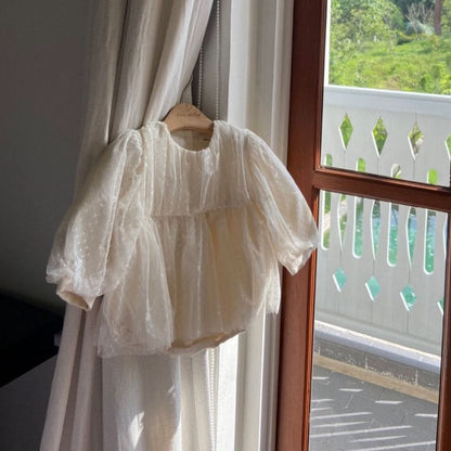 Baby Ann Bow Embroidery Lace Long Sleeve Dress Romper (6 - 17m) kids outfit