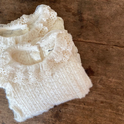 Baby Ann Lace Collar Puff Long Sleeve Pluffy Romper (6 - 18m) - Cream kids outfit