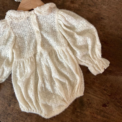 Baby Ann Lace Collar Puff Long Sleeve Pluffy Romper (6 - 18m) - Cream kids outfit