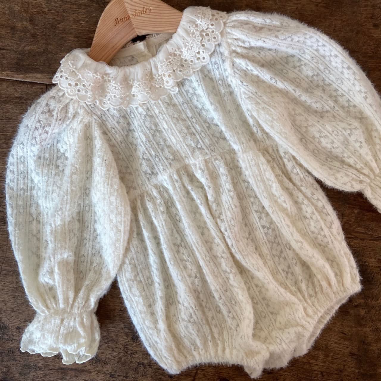 Baby Ann Lace Collar Puff Long Sleeve Pluffy Romper (6 - 18m) - Cream kids outfit