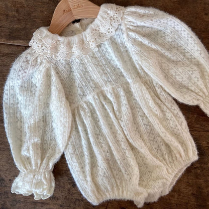 Baby Ann Lace Collar Puff Long Sleeve Pluffy Romper (6 - 18m) - Cream kids outfit