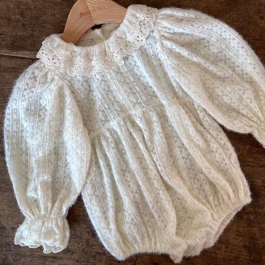 Baby Ann Lace Collar Puff Long Sleeve Pluffy Romper (6 - 18m) - Cream kids outfit