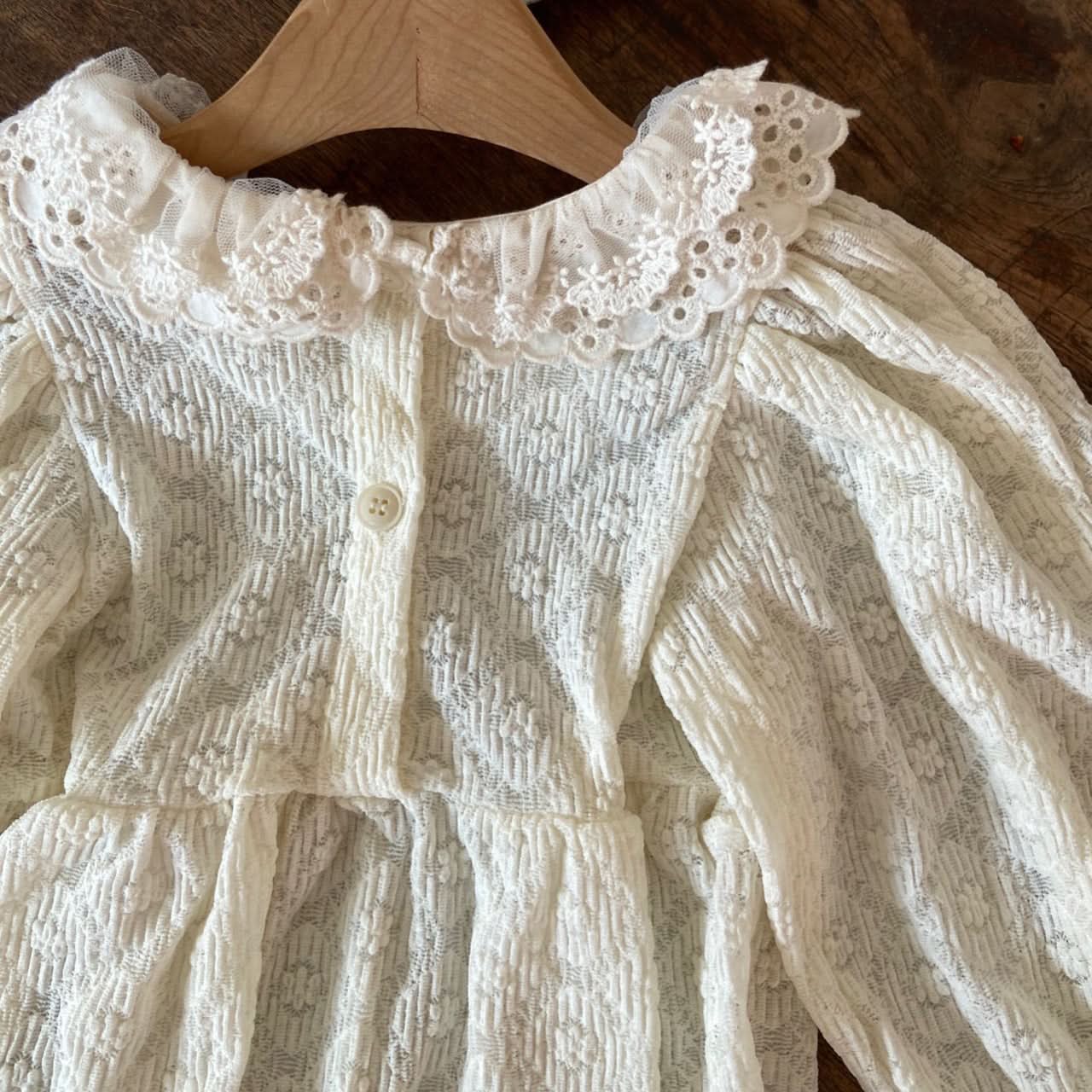 Baby Ann Lace Collar Puff Long Sleeve Romper (6 - 18m) - Cream kids outfit