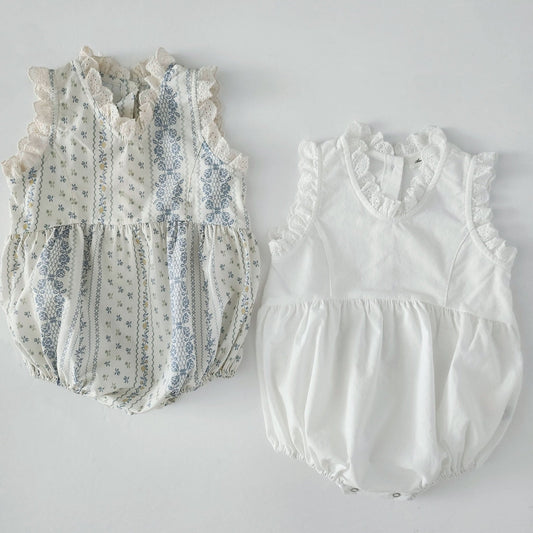 Baby Ann Lace Trim Neck Sleeveless Romper (3 - 17m) - 2 Colors kids outfit