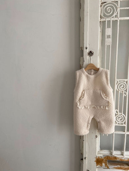 Baby Ann Sherpa Sleeveless Pocket Jumpsuit (6 - 17m) - Cream kids outfit