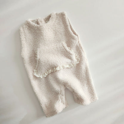 Baby Ann Sherpa Sleeveless Pocket Jumpsuit (6 - 17m) - Cream kids outfit