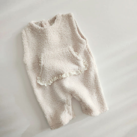 Baby Ann Sherpa Sleeveless Pocket Jumpsuit (6 - 17m) - Cream kids outfit