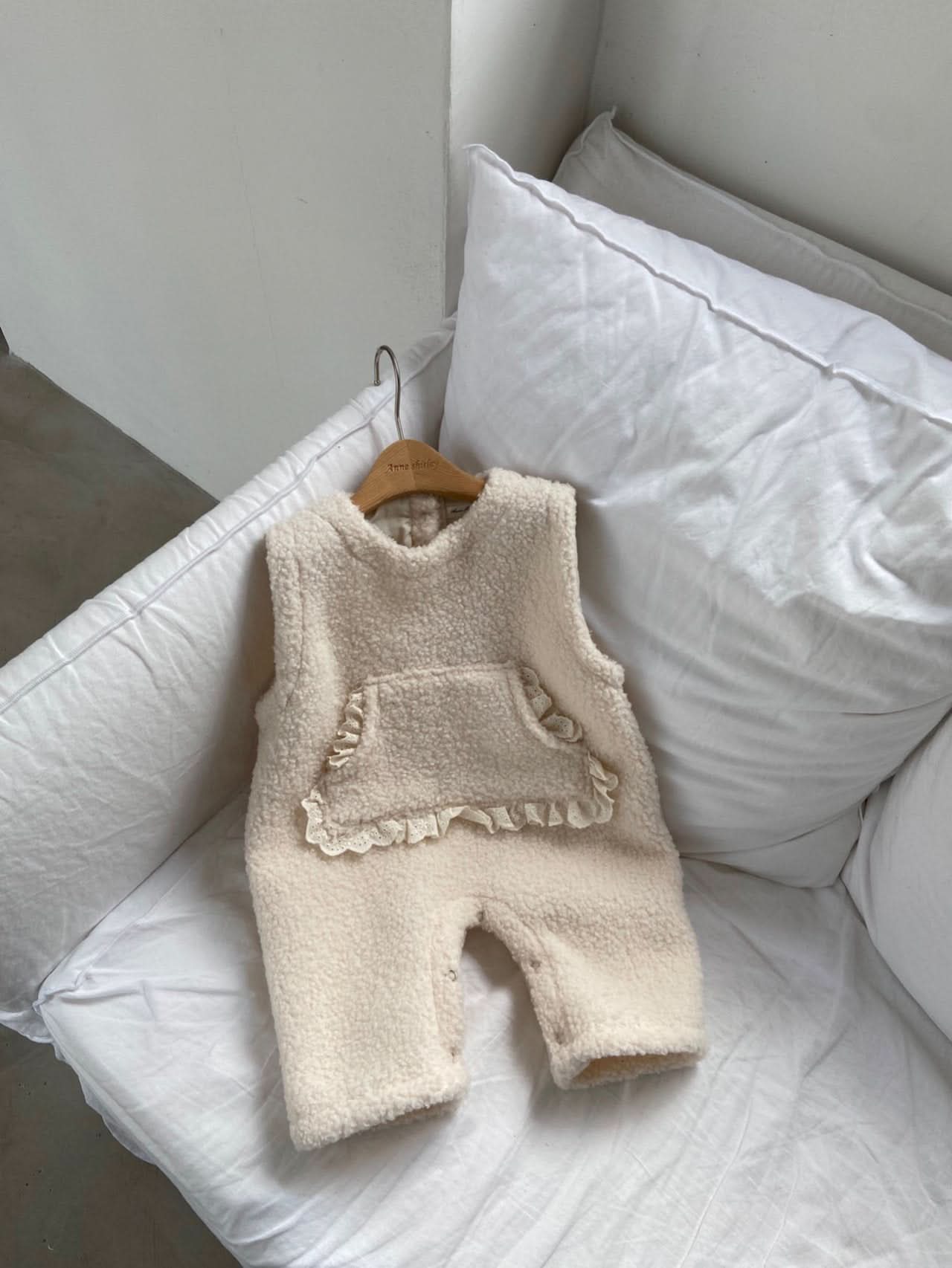 Baby Ann Sherpa Sleeveless Pocket Jumpsuit (6 - 17m) - Cream kids outfit