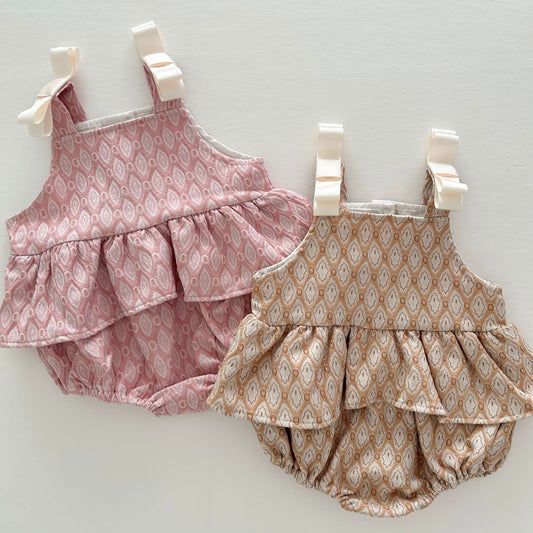 Baby Ann Shoulder Bow Jacquard Ruffle Romper (6 - 18m) - 2 Colors kids outfit