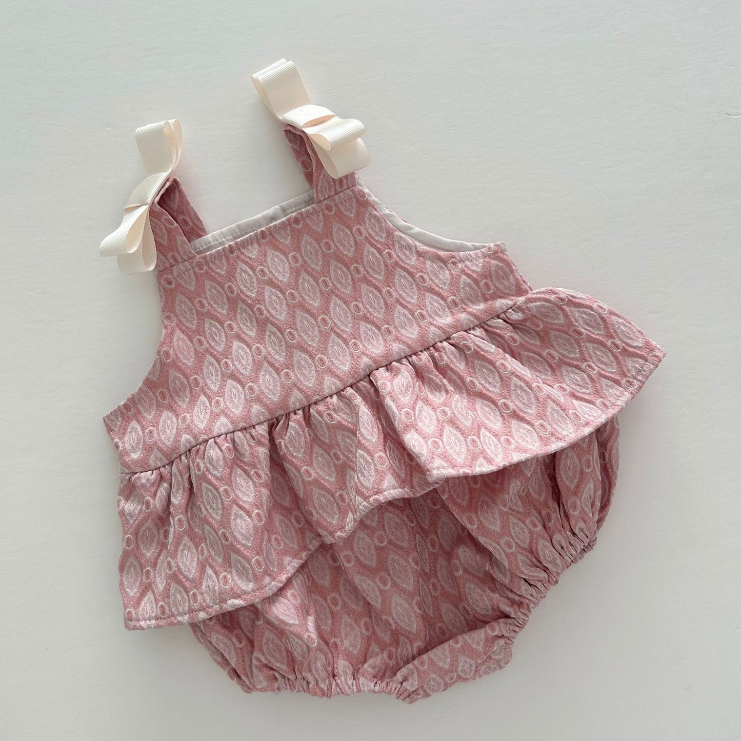 Baby Ann Shoulder Bow Jacquard Ruffle Romper (6 - 18m) - 2 Colors kids outfit