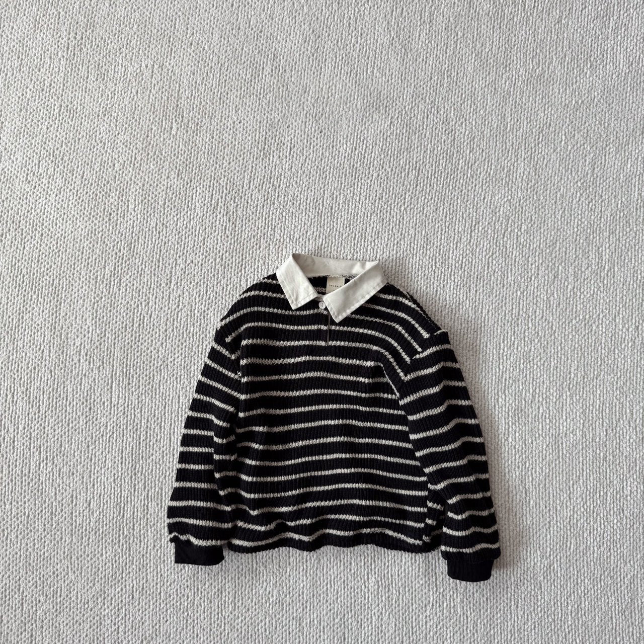 Baby Bella F25 Stripe Collared Knit Long Sleeve Top (6m - 3y) - Black kids outfit