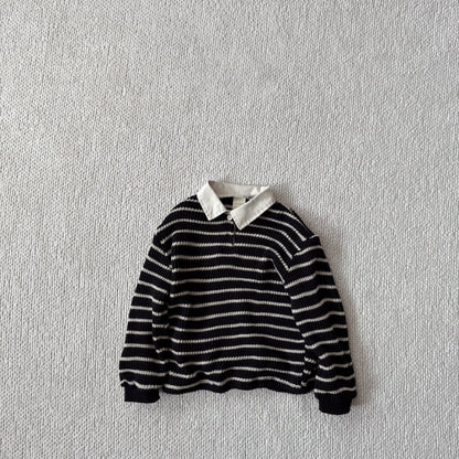 Baby Bella F25 Stripe Collared Knit Long Sleeve Top (6m - 3y) - Black kids outfit