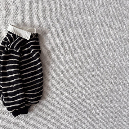 Baby Bella F25 Stripe Collared Knit Long Sleeve Top (6m - 3y) - Black kids outfit