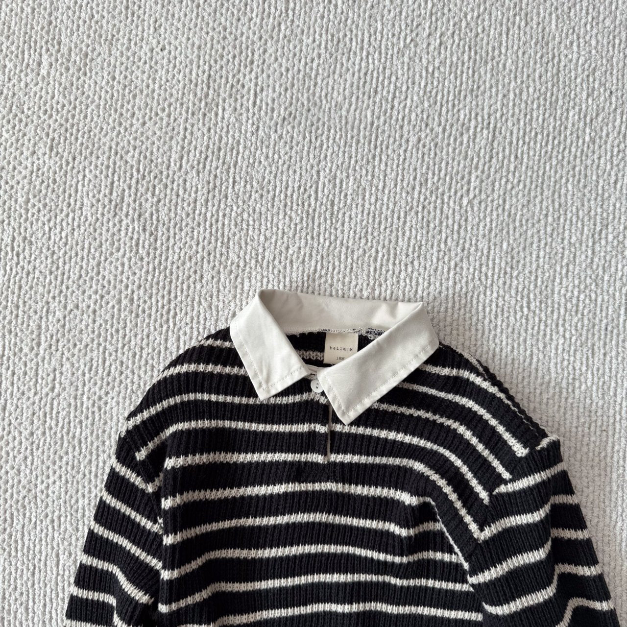 Baby Bella F25 Stripe Collared Knit Long Sleeve Top (6m - 3y) - Black kids outfit