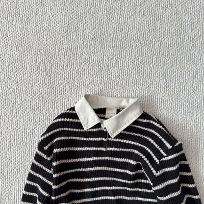 Baby Bella F25 Stripe Collared Knit Long Sleeve Top (6m - 3y) - Black kids outfit