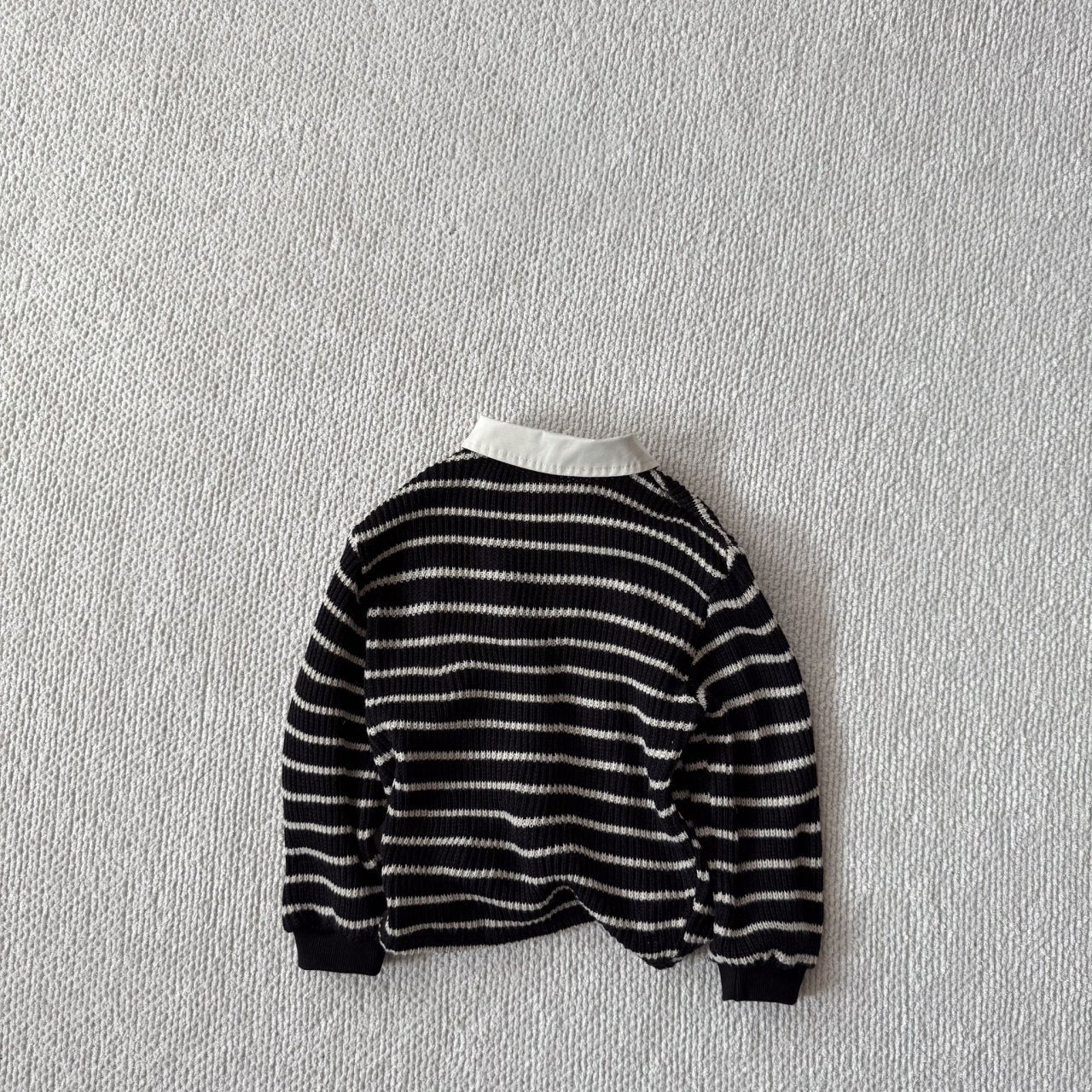 Baby Bella F25 Stripe Collared Knit Long Sleeve Top (6m - 3y) - Black kids outfit