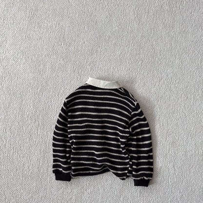 Baby Bella F25 Stripe Collared Knit Long Sleeve Top (6m - 3y) - Black kids outfit