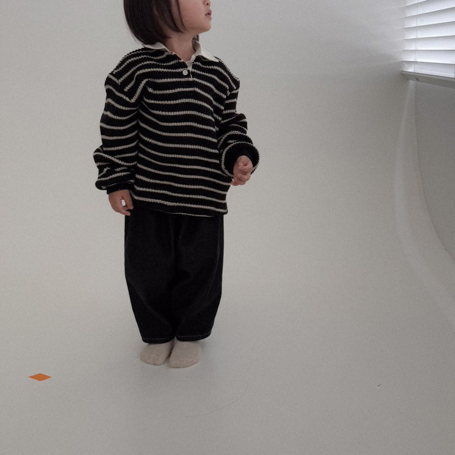 Baby Bella F25 Stripe Collared Knit Long Sleeve Top (6m - 3y) - Black kids outfit