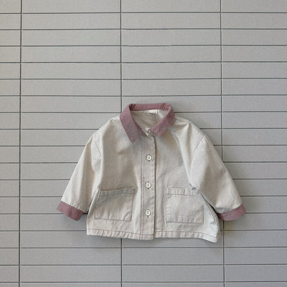 Baby Bella SP26 Front Pocket Contrast Collar Jacket (6m - 4y) - Ivory - AT NOON STORE