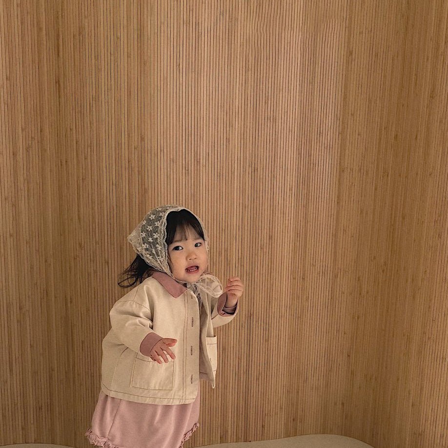 Baby Bella SP26 Front Pocket Contrast Collar Jacket (6m - 4y) - Ivory - AT NOON STORE