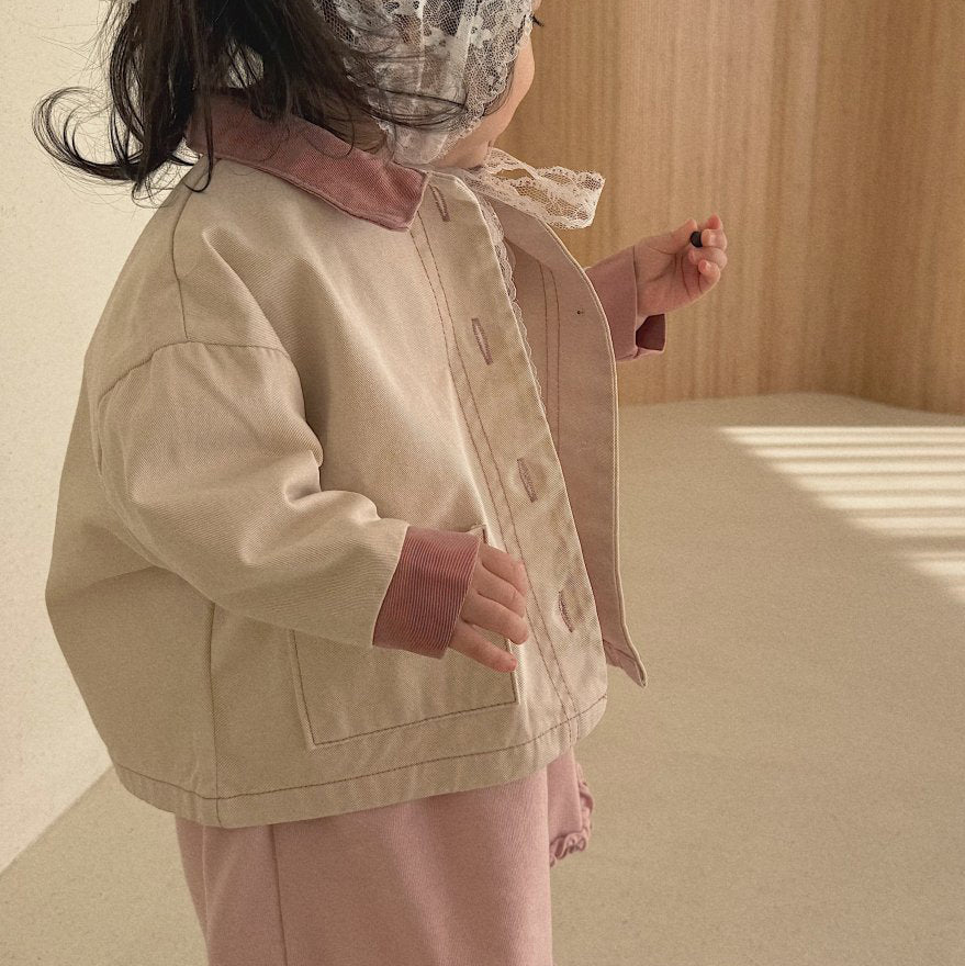Baby Bella SP26 Front Pocket Contrast Collar Jacket (6m - 4y) - Ivory - AT NOON STORE