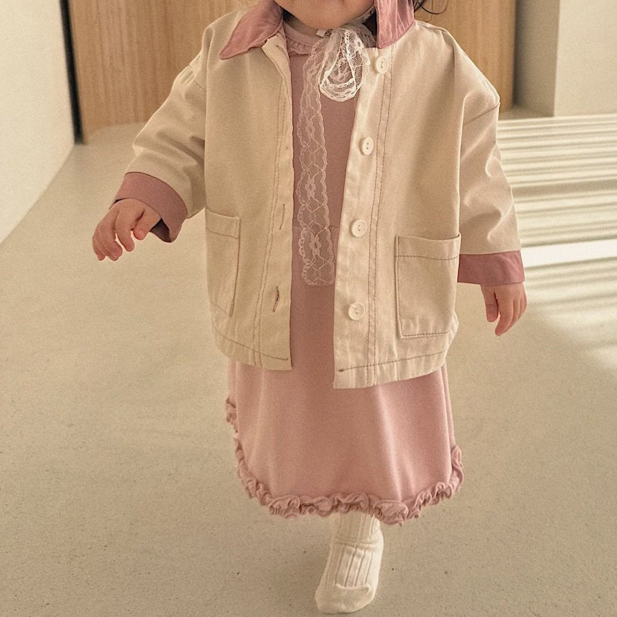 Baby Bella SP26 Front Pocket Contrast Collar Jacket (6m - 4y) - Ivory - AT NOON STORE