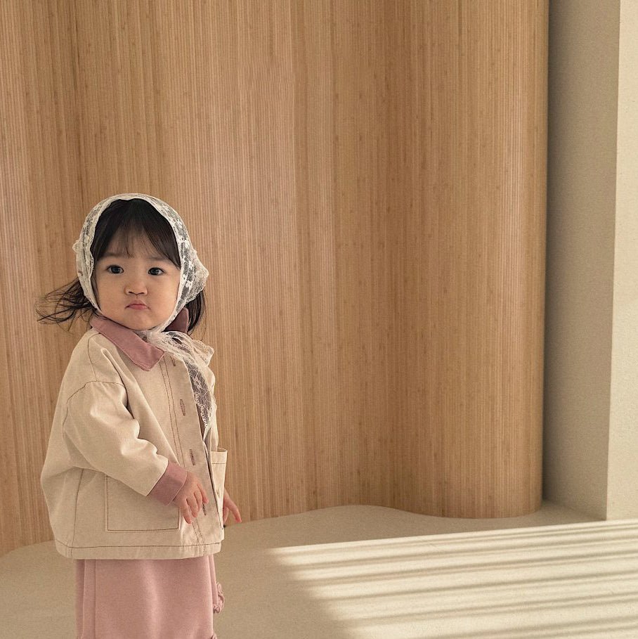 Baby Bella SP26 Front Pocket Contrast Collar Jacket (6m - 4y) - Ivory - AT NOON STORE