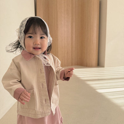 Baby Bella SP26 Front Pocket Contrast Collar Jacket (6m - 4y) - Ivory - AT NOON STORE