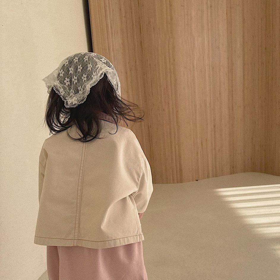 Baby Bella SP26 Front Pocket Contrast Collar Jacket (6m - 4y) - Ivory - AT NOON STORE