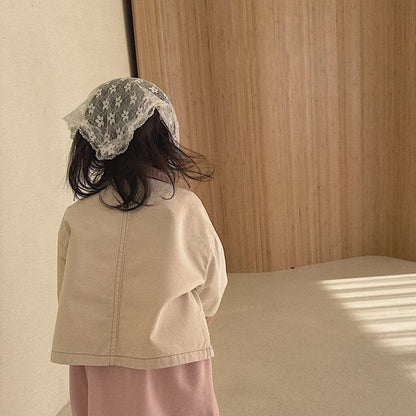 Baby Bella SP26 Front Pocket Contrast Collar Jacket (6m - 4y) - Ivory - AT NOON STORE