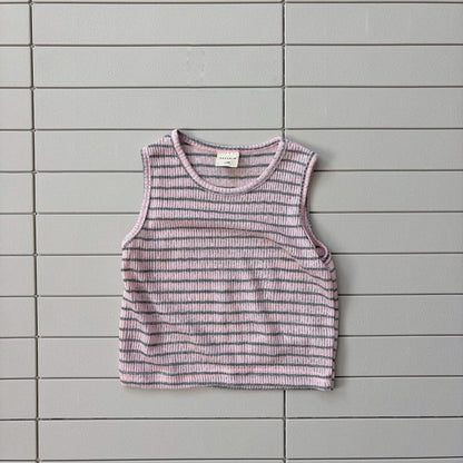 Baby Bella SS26 Stripe Ribbed Sleeveless Top (1 - 6y) - Pink - AT NOON STORE