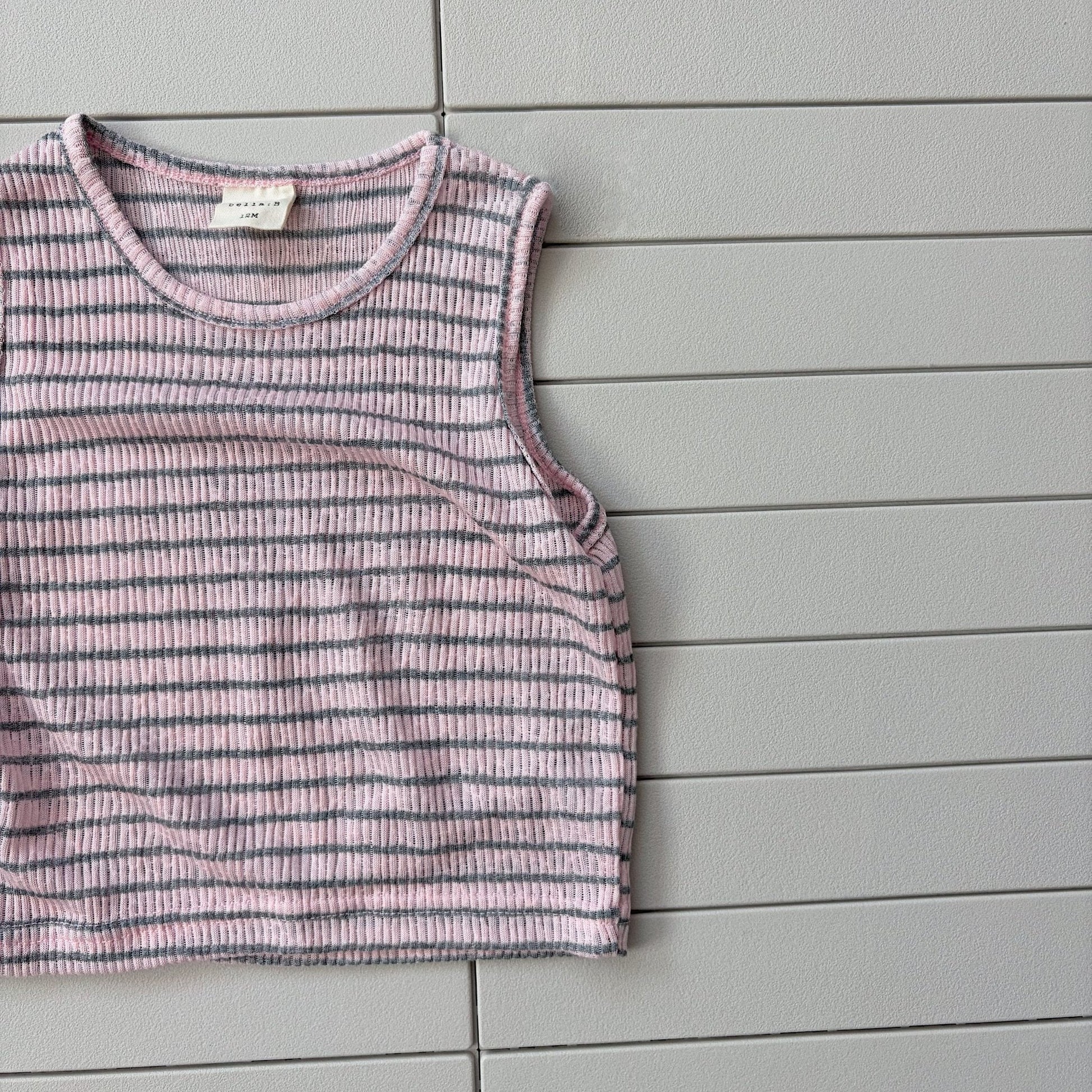 Baby Bella SS26 Stripe Ribbed Sleeveless Top (1 - 6y) - Pink - AT NOON STORE