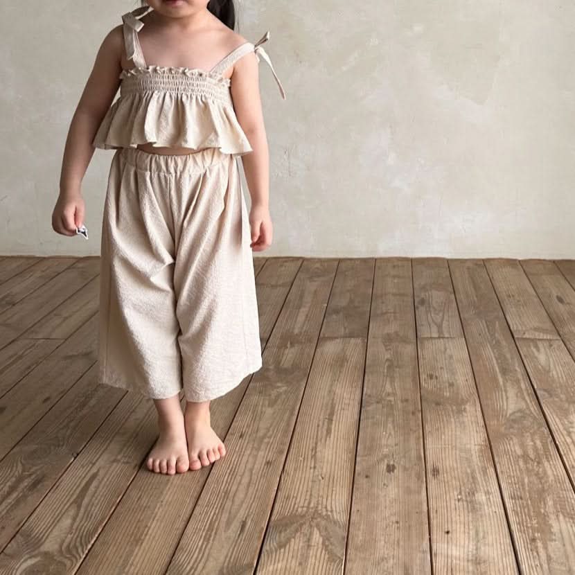 Baby Bella Tie Shoulder Ruffle Cropped Top and Wide Leg Pants Set (1 - 5y) - 2 Colors kids outfit