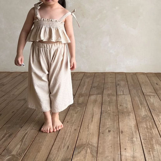Baby Bella Tie Shoulder Ruffle Cropped Top and Wide Leg Pants Set (1 - 5y) - 2 Colors kids outfit
