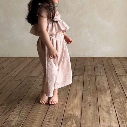 Baby Bella Tie Shoulder Ruffle Cropped Top and Wide Leg Pants Set (1 - 5y) - 2 Colors kids outfit