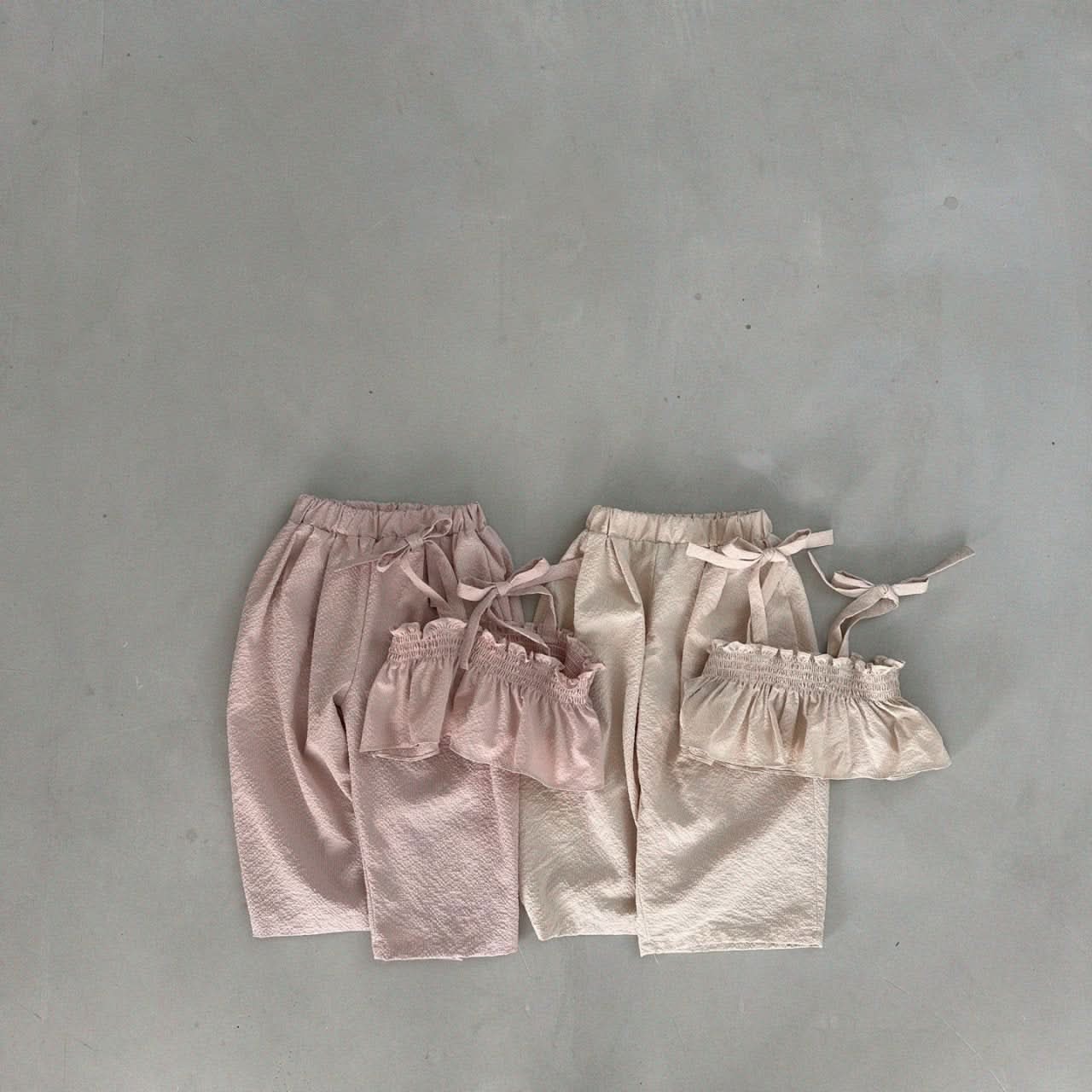 Baby Bella Tie Shoulder Ruffle Cropped Top and Wide Leg Pants Set (1 - 5y) - 2 Colors kids outfit