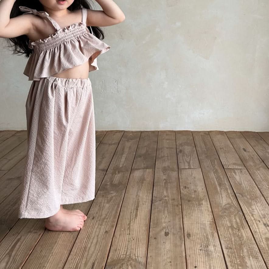 Baby Bella Tie Shoulder Ruffle Cropped Top and Wide Leg Pants Set (1 - 5y) - 2 Colors kids outfit