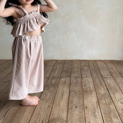 Baby Bella Tie Shoulder Ruffle Cropped Top and Wide Leg Pants Set (1 - 5y) - 2 Colors kids outfit