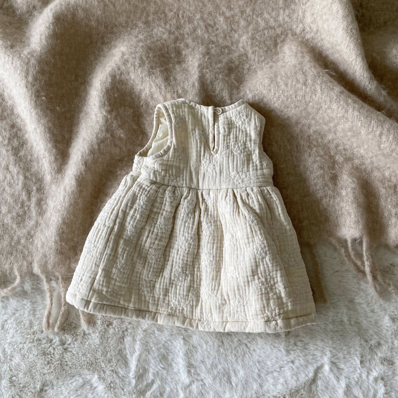 Baby BH Floral Embroidery Sleeveless Warm Dress (6 - 18m) - Cream kids outfit